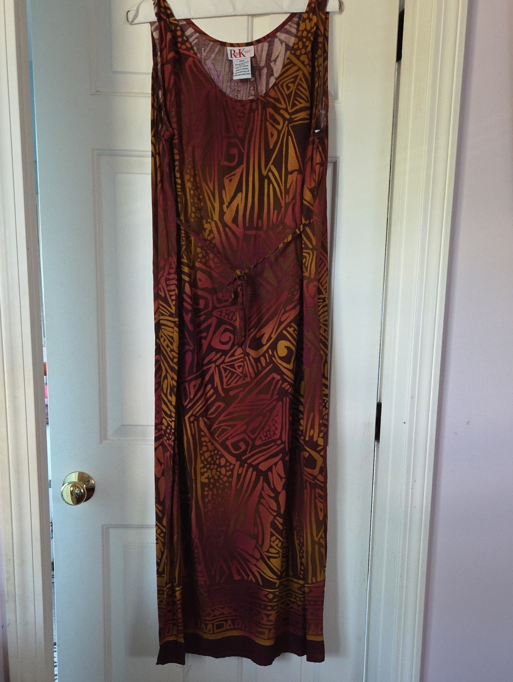 R&K Burgundy and Mustard Abstract Print Maxi Dress